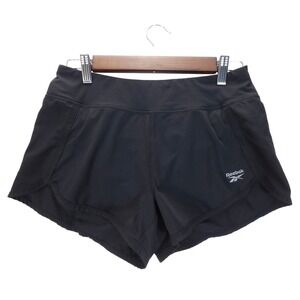 Reebok Running Shorts Womens Small Black Skate Reflective Logo Back Pocket